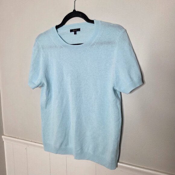 QUINCE Solid Blue Cashmere Tee - Picture 1 of 4